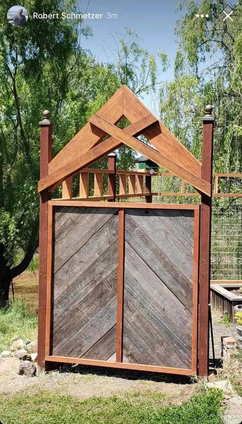 Tall custom wood gate by RLS Custom Carpentry in Mendocino County, CA